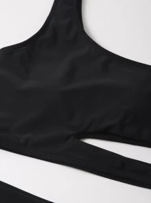 Cut Out One Shoulder Bikini - Black - View 4