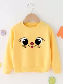 Young Girl Cartoon Graphic Pullover - Yellow - View 1