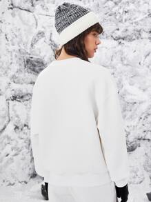 SHEIN EZwear Solid Drop Shoulder Textured Pullover - White - View 2