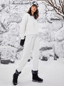 SHEIN EZwear Solid Drop Shoulder Textured Pullover - White - View 4