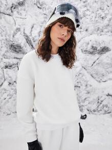 SHEIN EZwear Solid Drop Shoulder Textured Pullover - White - View 5