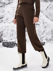 SHEIN EZwear 斜口袋針織長褲