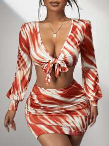 SHEIN SXY 紮染前打結上衣和開衩短裙 - 彩色 - 查看 1