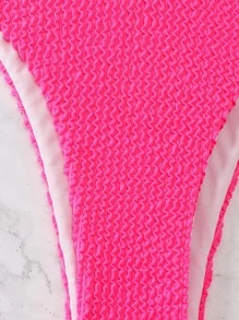 SHEIN Swim Bikini de un hombro con cable de refuerzo y corte alto para playa de verano - Rosa Fucsia - Ver 6