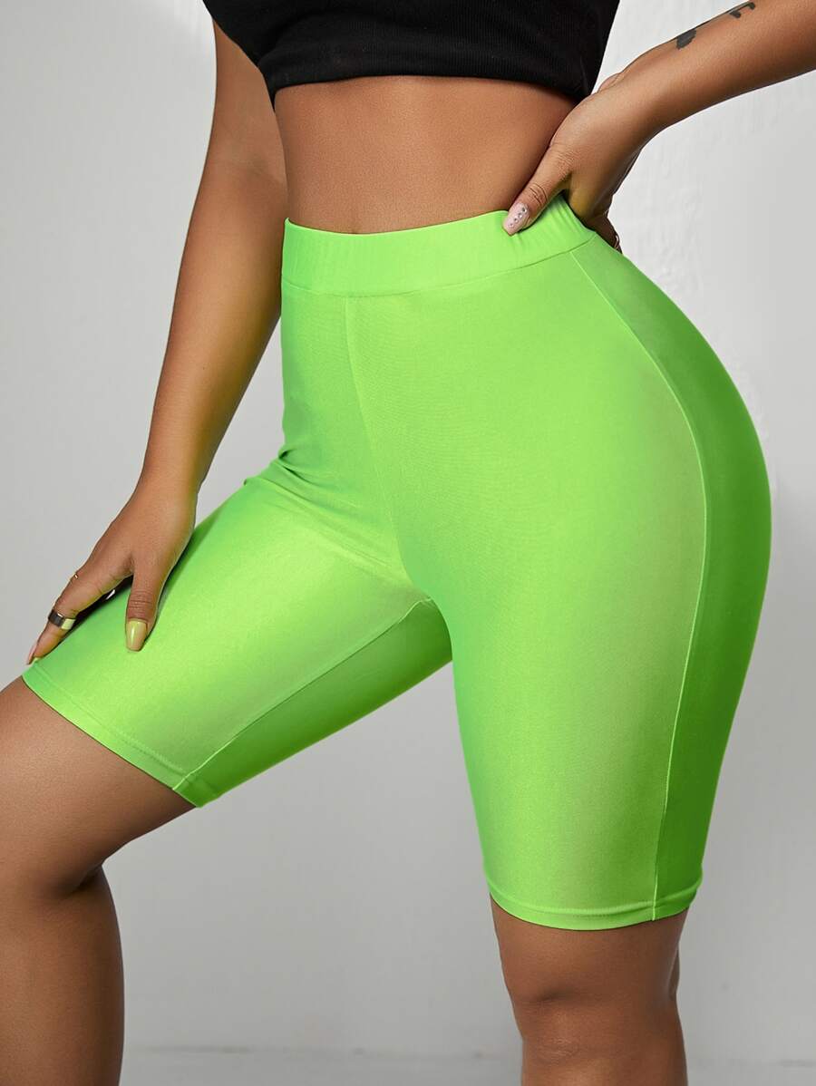 SHEIN SXY Neon Green Cycling Shorts - Lime Green - View 1