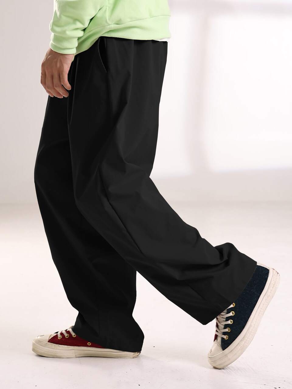 Loose Fit Men's Solid Color Wide Leg Pants, Fall