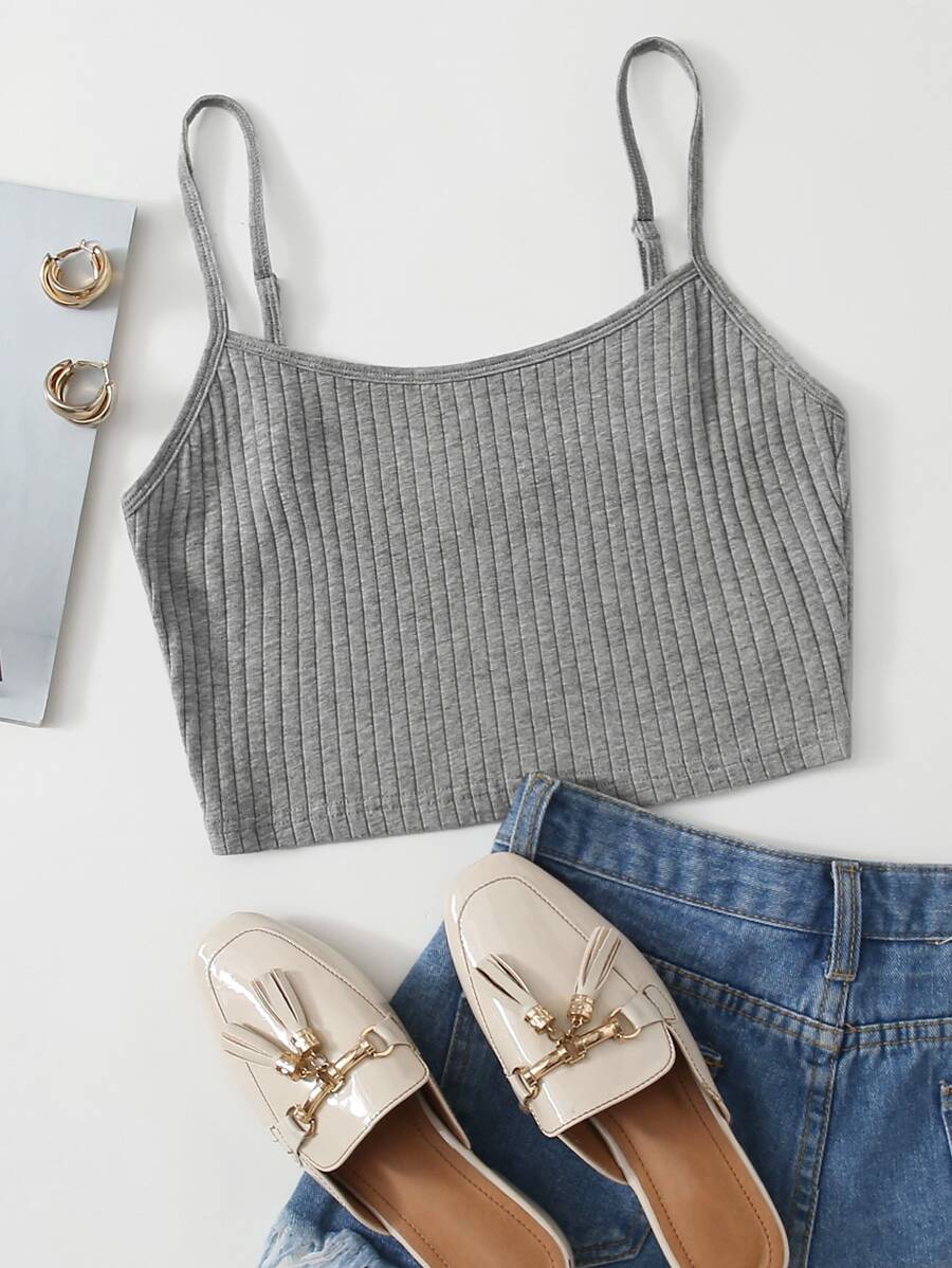 Muchica Rib-knit Crop Cami Top - Light Grey - View 1