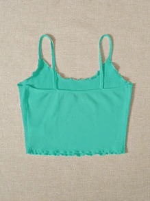 Muchica Lettuce Trim Rib-knit Crop Cami Top - Mint Blue - View 2