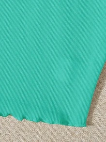 Muchica Lettuce Trim Rib-knit Crop Cami Top - Mint Blue - View 3