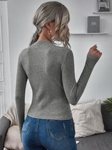 SHEIN BASICS Rib-Knit Solid Form Fitted Tee - Grey - View 2