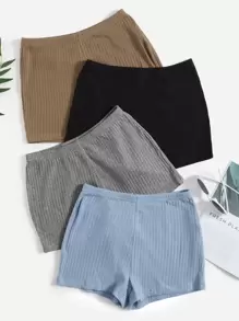 Muchica 4pcs Rib-knit Shorts - Multicolor - View 1