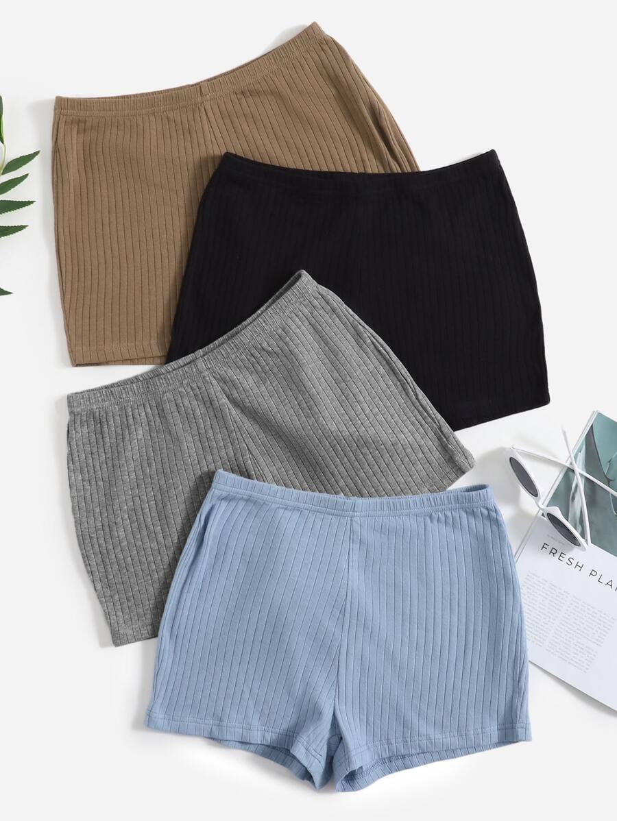 Muchica 4pcs Rib-knit Shorts - Multicolor - View 1