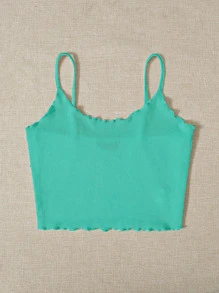Muchica Lettuce Trim Rib-knit Crop Cami Top - Mint Blue - View 4