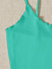 Muchica Lettuce Trim Rib-knit Crop Cami Top - Mint Blue - View 5