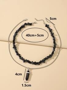 2pcs Stone Beaded Necklace - Black - View 3