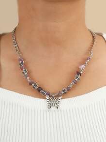 Bướm Charm hạt trang trí vòng cổ - Màu tím - Xem 2