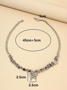 Bướm Charm hạt trang trí vòng cổ - Màu tím - Xem 3