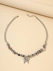 Bướm Charm hạt trang trí vòng cổ - Màu tím - Xem 4