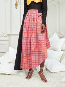 MOMI-KO 格紋印花不對稱下擺半身裙 - 彩色 - 查看 1