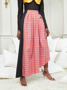 MOMI-KO 格紋印花不對稱下擺半身裙 - 彩色 - 查看 3