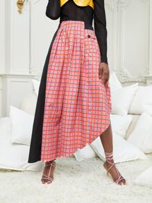 MOMI-KO 格紋印花不對稱下擺半身裙 - 彩色 - 查看 4