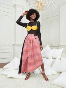 MOMI-KO 格紋印花不對稱下擺半身裙 - 彩色 - 查看 6