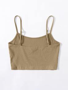 SHEIN EZwear Top de tirantes corto de canalé - Caqui - Ver 2