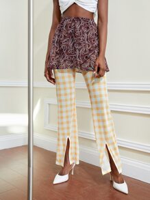 Maria 格紋印花長褲帶大理石圖案網紗裹身裙 - 彩色 - 查看 1