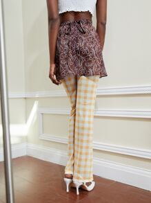 Maria 格紋印花長褲帶大理石圖案網紗裹身裙 - 彩色 - 查看 2