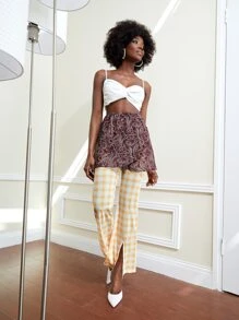 Maria 格紋印花長褲帶大理石圖案網紗裹身裙 - 彩色 - 查看 3