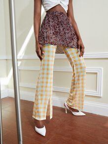 Maria 格紋印花長褲帶大理石圖案網紗裹身裙 - 彩色 - 查看 4