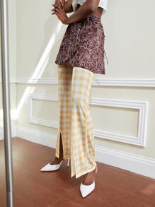 Maria 格紋印花長褲帶大理石圖案網紗裹身裙 - 彩色 - 查看 6