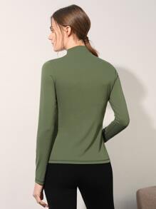 SHEIN Cut-Out Mock Neck Sports Tee - Army Green - View 2