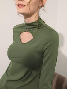 SHEIN Cut-Out Mock Neck Sports Tee - Army Green - View 8