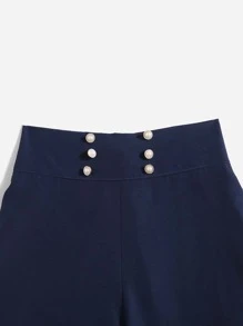 SHEIN Girls Button Detail Wide Leg Trousers - Navy Blue - View 3