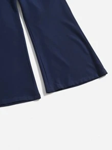 SHEIN Girls Button Detail Wide Leg Trousers - Navy Blue - View 4