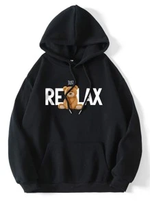 Hoodie Lá thư & In Gấu Lót nhiệt - màu đen - Xem 1