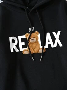 Hoodie Lá thư & In Gấu Lót nhiệt - màu đen - Xem 5