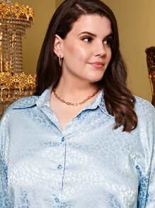 SHEIN Áo sơ mi Plus Size Nút phía trước Tất cả trên in Thanh lịch - Màu xanh nhạt - Xem 4