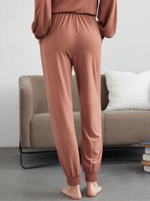 SHEIN Modal Shirred Hem Lounge Pants - Redwood - View 2
