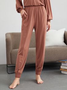 SHEIN Modal Shirred Hem Lounge Pants - Redwood - View 4