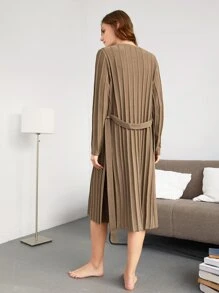 SHEIN Unity Women Cardigans Berikat Split Tombol Depan Plain Casual - Coklat - View 2