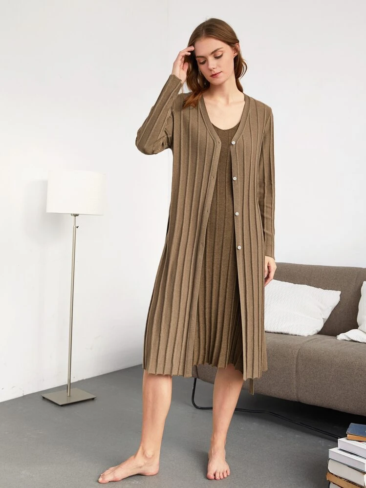 SHEIN Unity Cárdigan con mezcla de lana con cinturón - Marrón - Añade 7