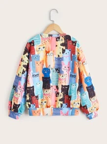 SHEIN Girls Cat Print Drop Shoulder Sweatshirt - Multicolor - View 2