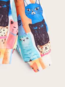 SHEIN Girls Cat Print Drop Shoulder Sweatshirt - Multicolor - View 4