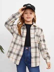 SHEIN Leap Crew NovaGlow Tween Girl Tween Girl 格子印花纽扣衬衫 - 彩色 - 查看 1
