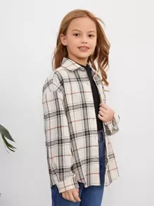 SHEIN Leap Crew NovaGlow Tween Girl Tween Girl 格子印花纽扣衬衫 - 彩色 - 查看 4