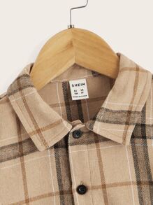 SHEIN 男童格子舒适复古休闲单排扣衬衫