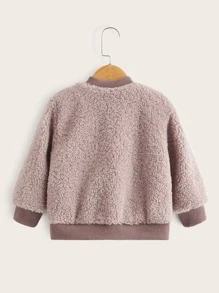 SHEIN Toddler Girls Embroidery Floral Fleece Bomber Jacket - Dusty Purple - View 2