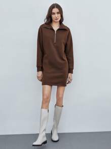 SHEIN Unity Sweatshirt Dress - Chocolate Brown - View 1